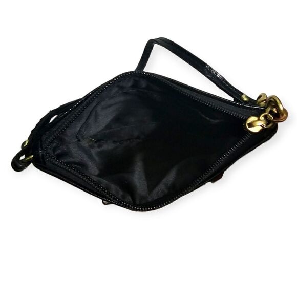 Coach Daisy Liquid Gloss Small Patent Leather Black & Gold Wristlet - Picture 3 of 11